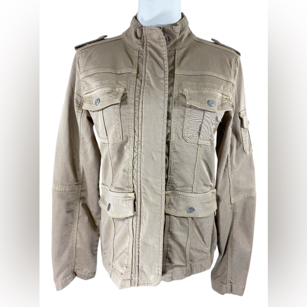 Kensie Jeans Women’s Small Lightweight Khaki pocket zip front Utility Jacket